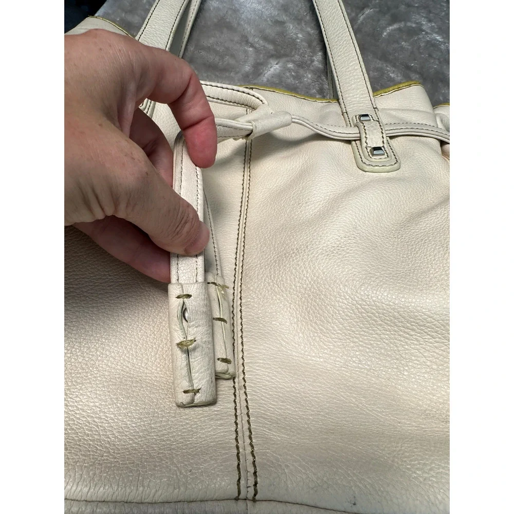 White Leather Baby Diaper Bag Silver Studded Satchel Shoulder Handbag